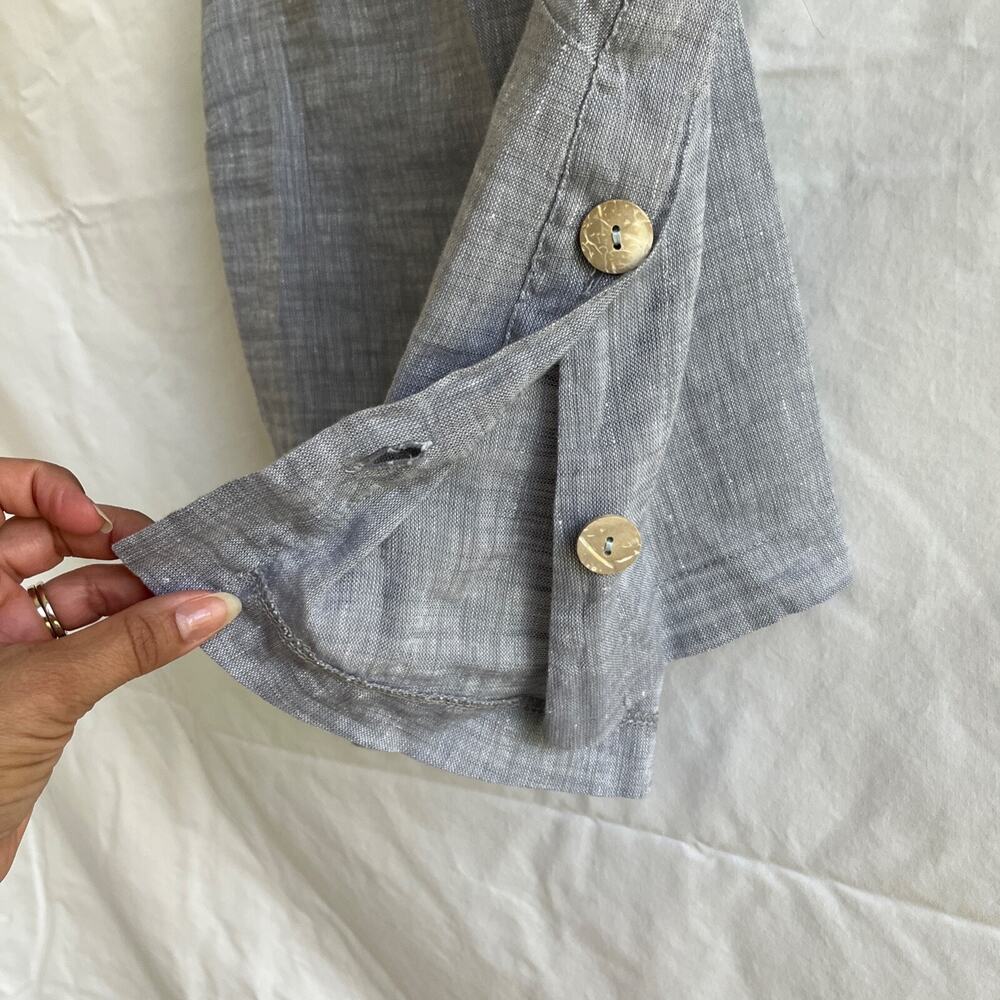 Etici made in Italy gray 100% linen top, straps, wooden buttons closure, size XS - Picture 3 of 8